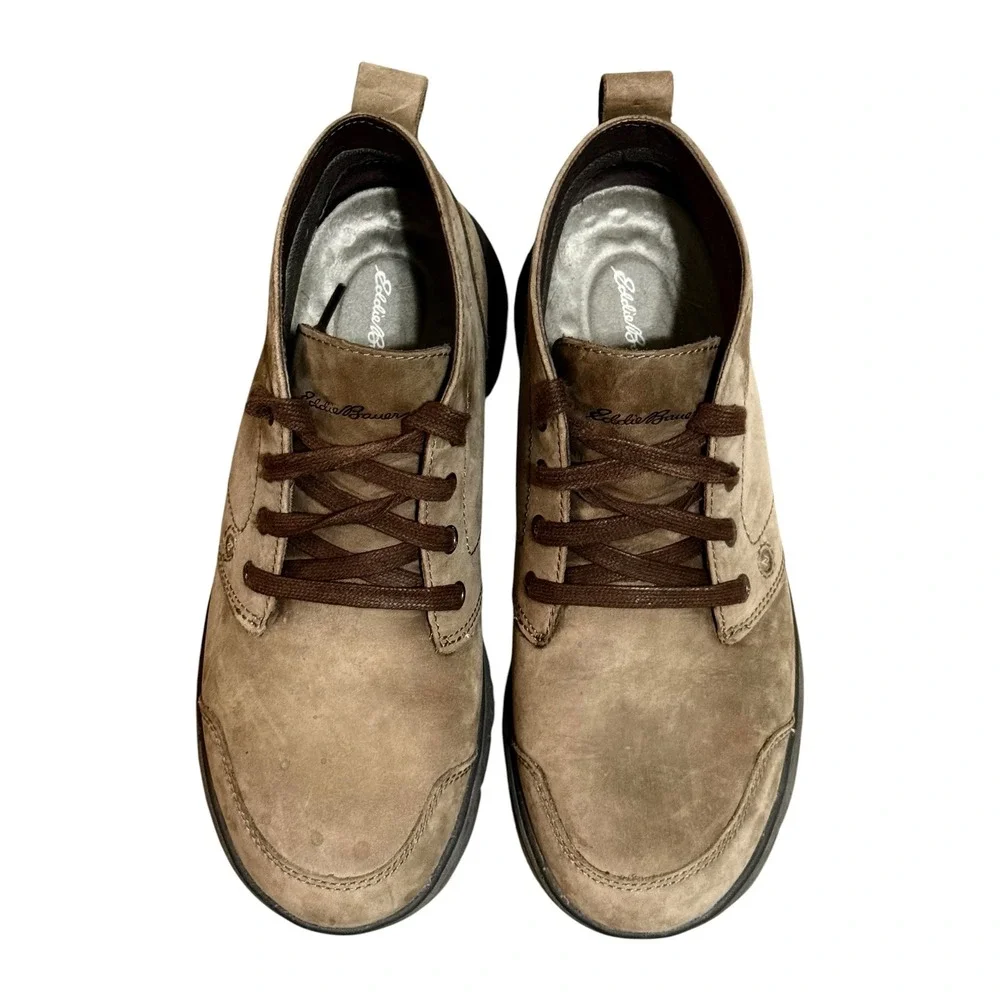Eddie Bauer Mens Tan Brown Nubuck Leather Chukka Boots Vibram Soles Lace Up Sz 8